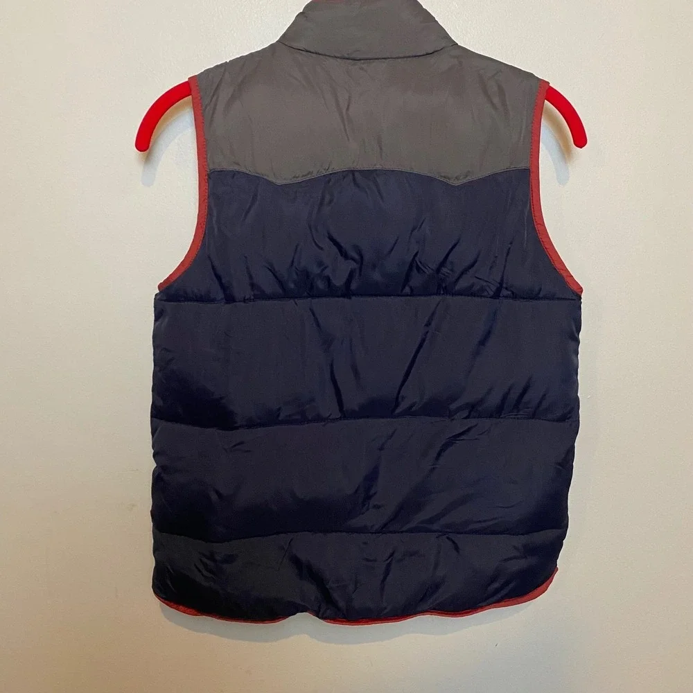 Mini Boden Kids Puffer Vest Navy‎ Blue Red Pockets Size 9-10Y
